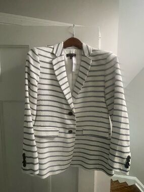 Ann Taylor White Blazer with Navy Stripe Pattern